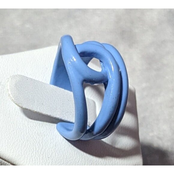 Abstract Metal Blue Enamel Coated Fashion Ring Size 8 - Picture 8 of 13